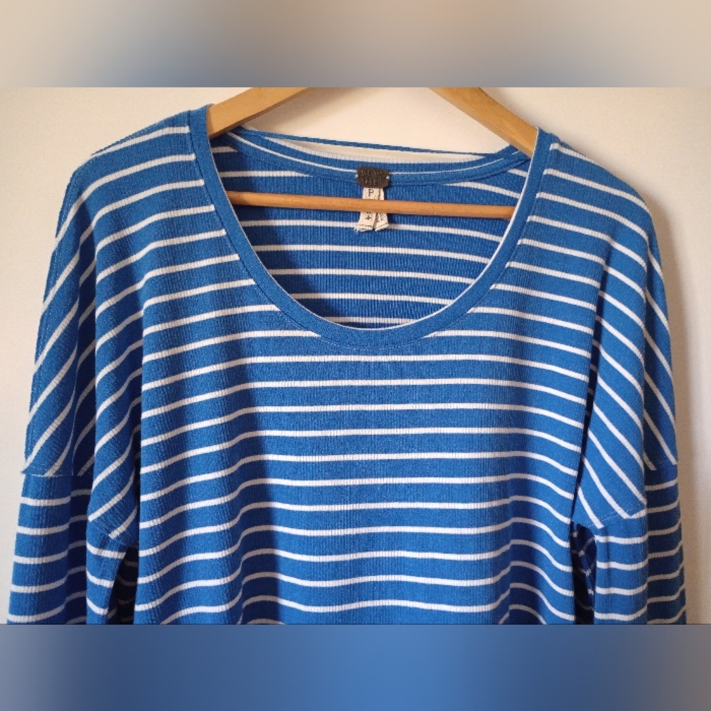 We The Free Blue Striped Peplum Style Top Size Small - Picture 2 of 9
